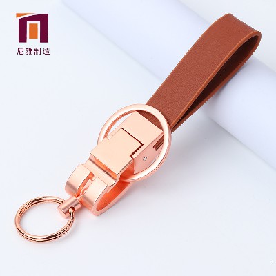 創(chuàng)意金屬皮款鑰匙扣 鋅合金皮革鑰匙扣 展銷(xiāo)廣告皮飾禮品logo加工