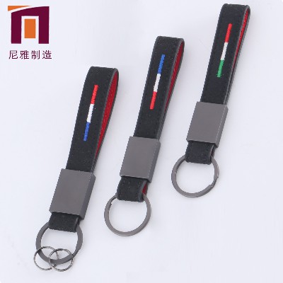 個(gè)性汽車(chē)翻毛鑰匙扣創(chuàng)意皮革鑰匙掛件男款皮革金屬鑰匙扣LOGO
