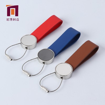 新鋼絲繩皮飾鑰匙扣 汽車配件創(chuàng)意小禮品鑰匙扣廠家加工產品